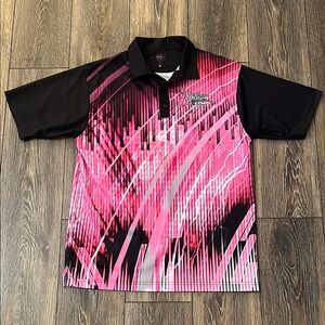 Men's Pink Graphic Polo with Black Accents